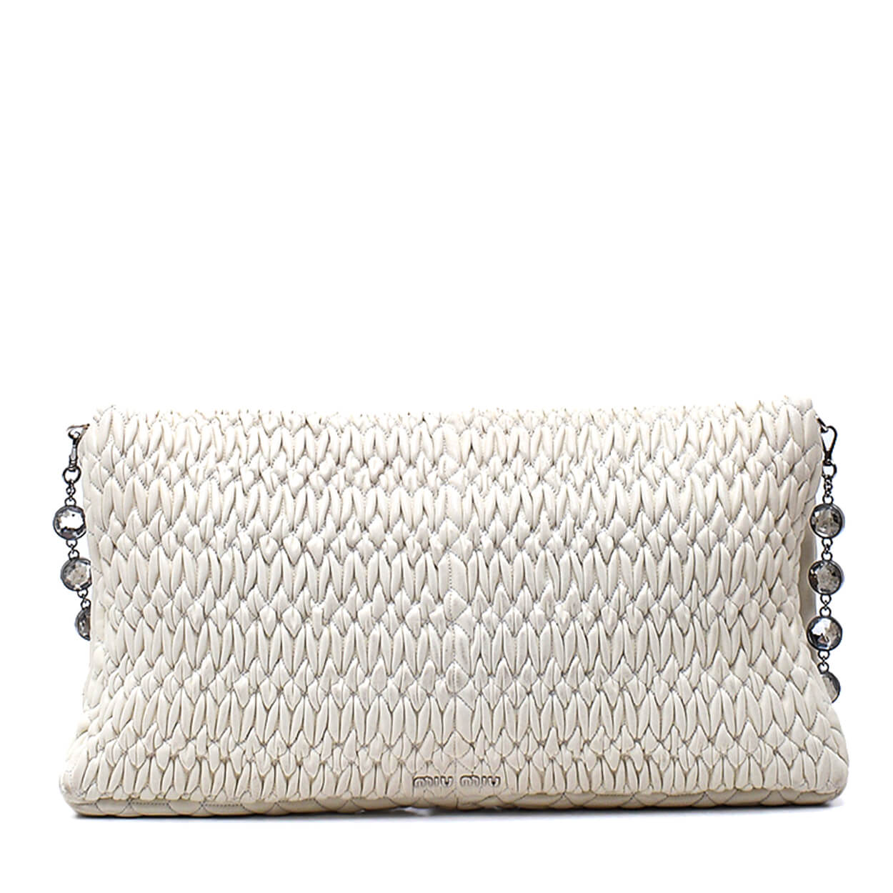 Miu Miu - Cream Matelassse Leather Oversized Bag w Iconic Crystal Cloque w Strap